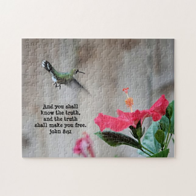 Hummingbird, with Verse (John 8:32)  Jigsaw Puzzle (Horizontal)