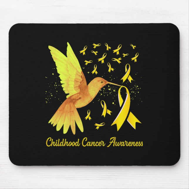 Hummingbird Yellow Gold Childhood Cancer Awareness Mouse Pad (Front)