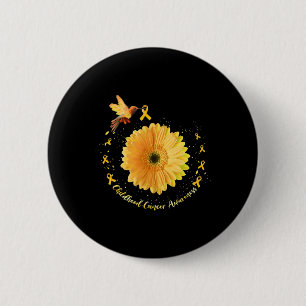 Hummingbird Yellow Sunflower Childhood Cancer Awar 2 Inch Round Button