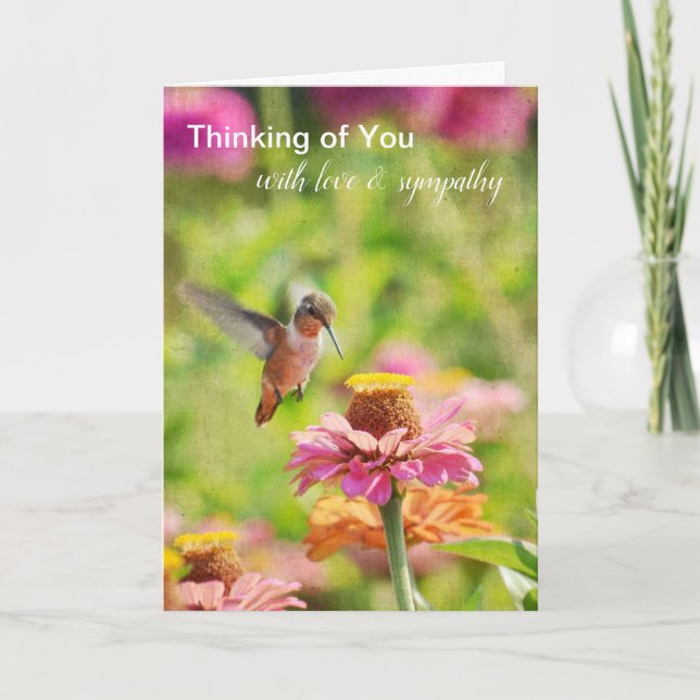 Hummingbird Zinnia Floral Thinking of You Card (Front)