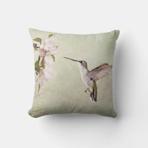 Hummingbirds and Apple Blossoms Throw Pillow