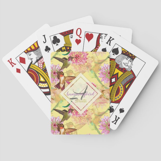 Hummingbirds and Astrantia Monogram Watercolor Playing Cards (Back)