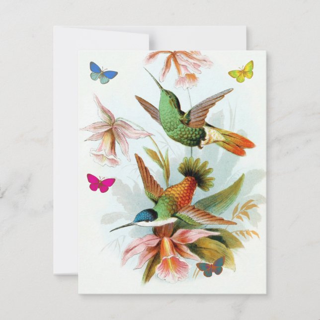 Hummingbirds and Butterflies Vintage Thank You Card (Front)
