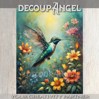 Hummingbirds and Colourful Flowers - Decoupage - Tissue Paper