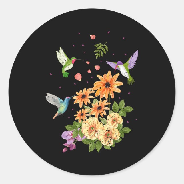 Hummingbirds And Flower Y Bird Classic Round Sticker (Front)