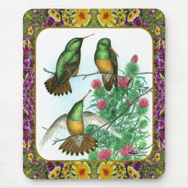 Hummingbirds and Flowers #1 Mouse Pad (Front)