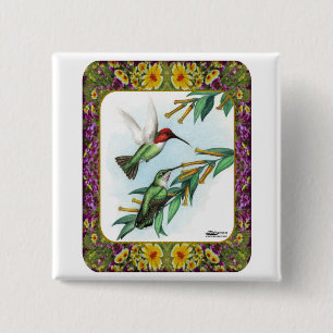 Hummingbirds and Flowers #4 2 Inch Square Button