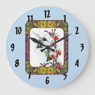 Hummingbirds and Flowers #5 Large Clock
