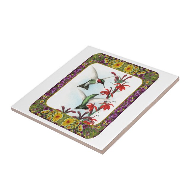 Hummingbirds and Flowers #5 Tile (Side)