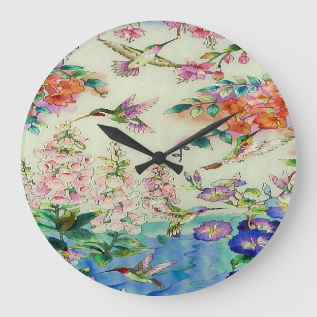 Hummingbirds and Flowers Art Wall Horloge - Magnif (Recto)