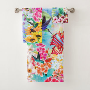 Hummingbirds and Flowers Bath Towel Set