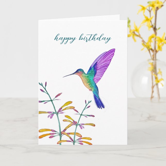 Hummingbirds and Flowers Card (Yellow Flower)