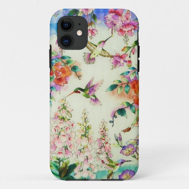 Hummingbirds and flowers landscape. Case-Mate iPhone case (Back)