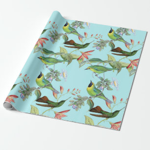 Hummingbirds and Flowers on Light Green Wrapping Paper
