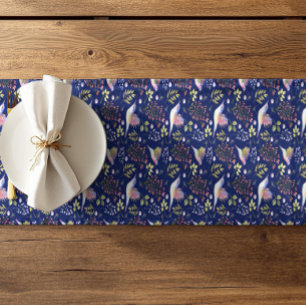 Hummingbirds and Flowers Pattern Custom Background Short Table Runner