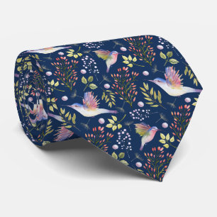 Hummingbirds and Flowers Pattern Custom Background Tie