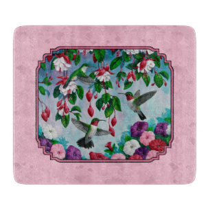 Hummingbirds and Flowers Pink Cutting Board