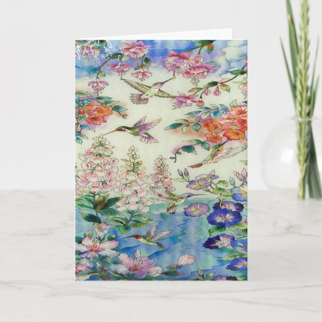 Hummingbirds and flowers stained glass WOW Card (Front)
