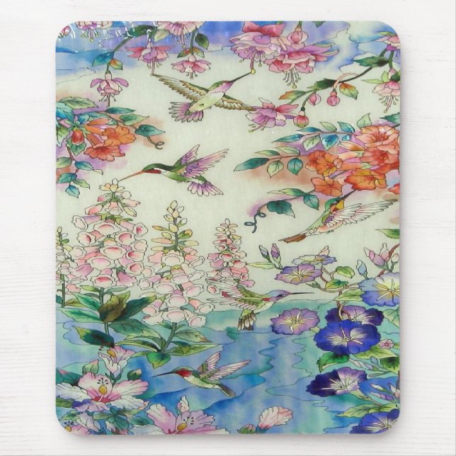 Hummingbirds and flowers stained glass WOW Mouse Pad (Front)