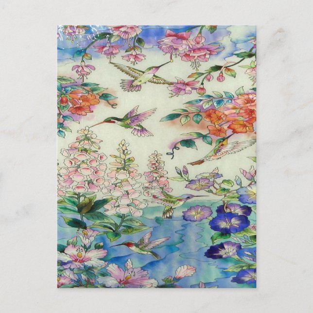 Hummingbirds and flowers stained glass WOW Postcard (Front)