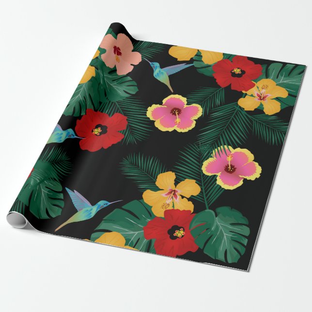 Hummingbirds and Flowers Wrapping Paper (Unrolled)