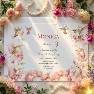 Hummingbirds and Flowery garden birthday party Invitation