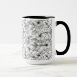 Hummingbirds and hibiscus flowers b&w mug<br><div class="desc">Seamless pattern with hand drawn hummingbirds and hibiscus flowers</div>