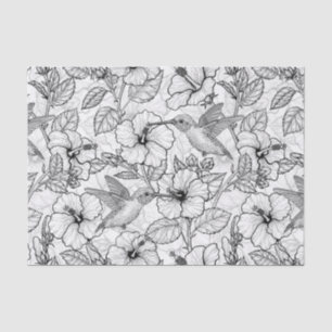 Hummingbirds and hibiscus flowers b&w tissue paper