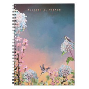 Hummingbirds and Hydrangeas   Colourful Glowing Sk Notebook
