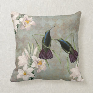 Hummingbirds and Lilies Throw Pillow