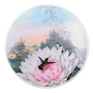 Hummingbirds and Lotus Ceramic Knob