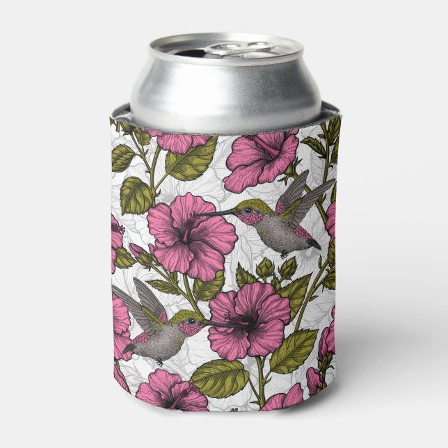 Hummingbirds and pink hibiscus flowers can cooler (Can Front)
