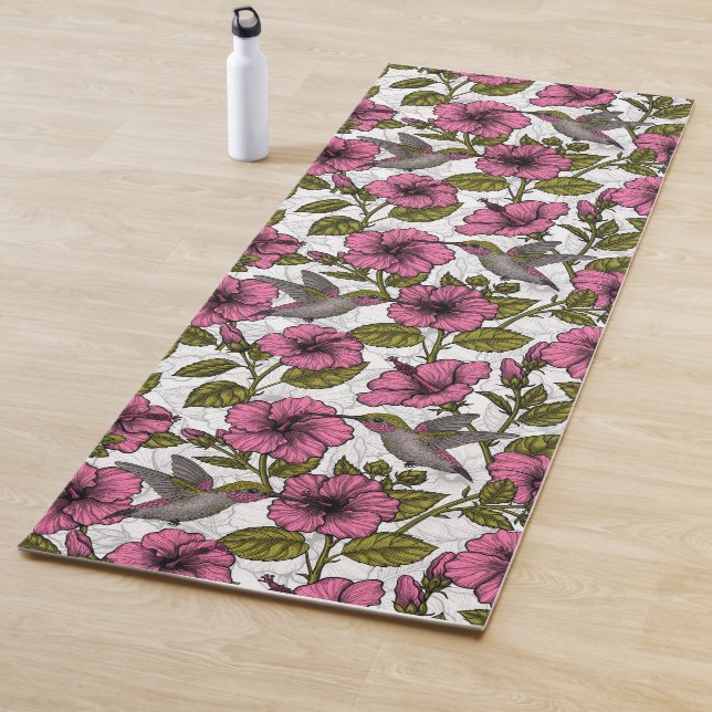 Hummingbirds and pink hibiscus flowers yoga mat (In Situ)
