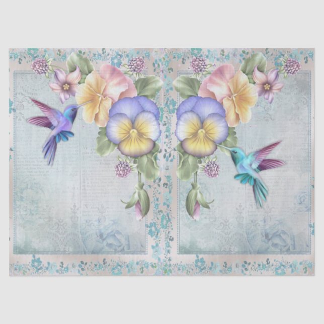 Hummingbirds and Purple Flowers Decoupage Tissue Paper (Front)