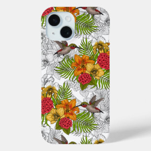 Hummingbirds and tropical bouquet iPhone 15 case