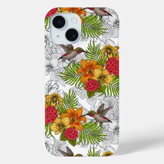 Hummingbirds and tropical bouquet Case-Mate iPhone case (Back)