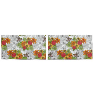 Hummingbirds and tropical bouquet pillowcase