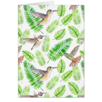 Hummingbirds and tropical leaves