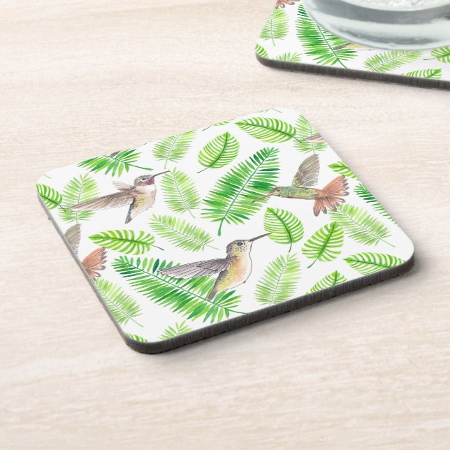 Hummingbirds and tropical leaves coaster (Left Side)