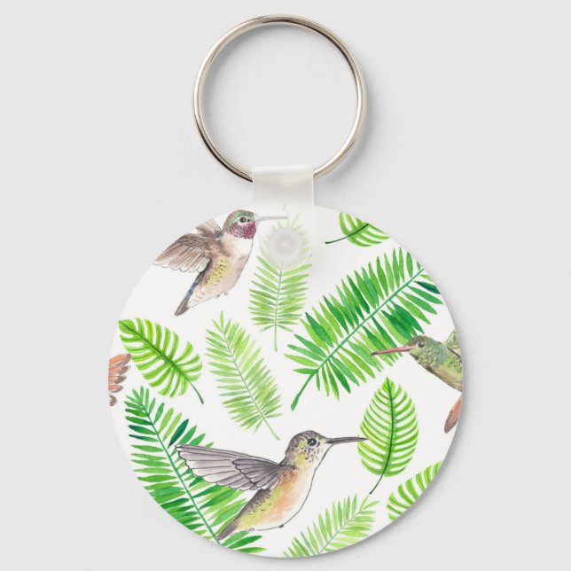 Hummingbirds and tropical leaves keychain (Front)