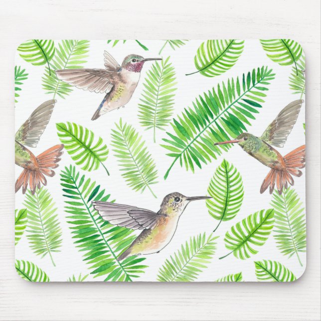 Hummingbirds and tropical leaves mouse pad (Front)