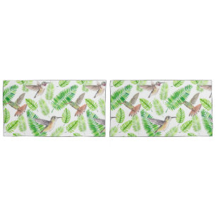 Hummingbirds and tropical leaves pillowcase