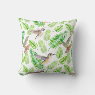 Hummingbirds and tropical leaves throw pillow