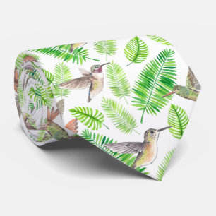 Hummingbirds and tropical leaves tie