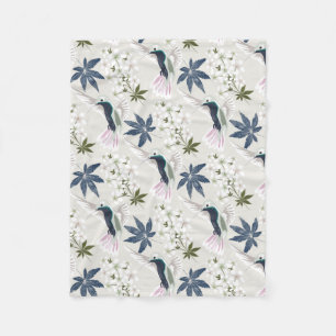 Hummingbirds and white flowers. fleece blanket