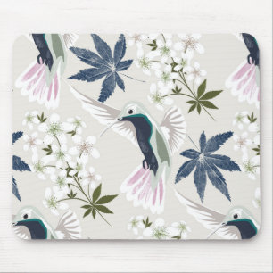 Hummingbirds and white flowers. mouse pad
