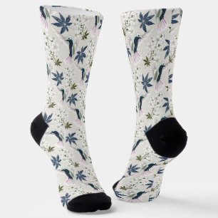 Hummingbirds and white flowers. socks