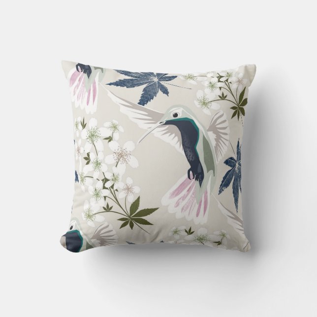 Hummingbirds and white flowers. throw pillow (Front)