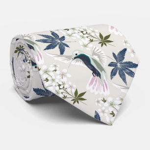 Hummingbirds and white flowers. tie