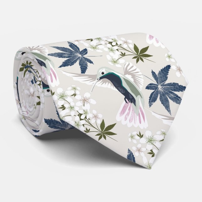 Hummingbirds and white flowers. tie (Rolled)